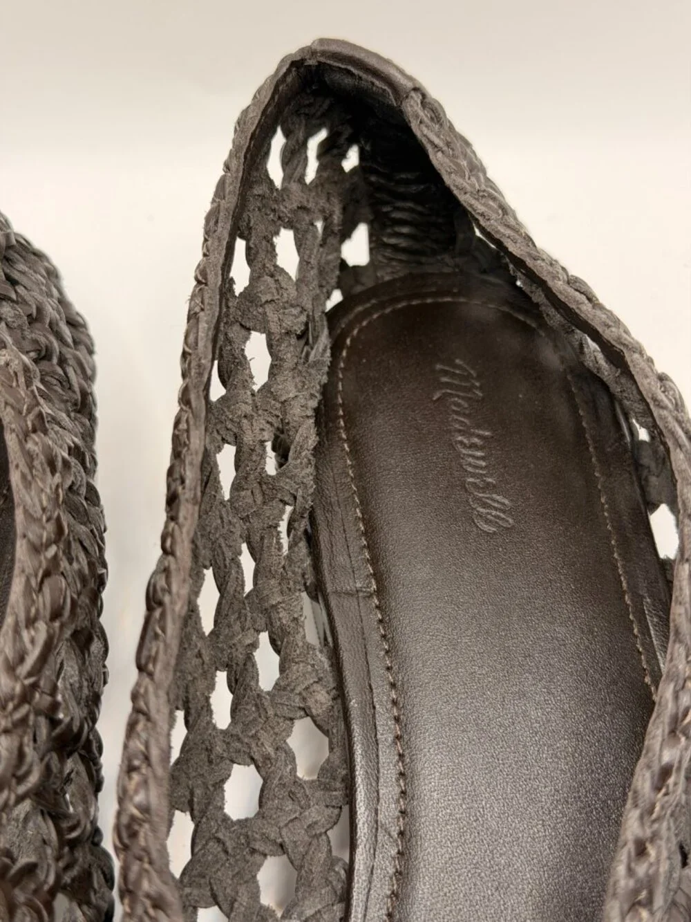 Madewell Womens The Ruth Ballet Flat in Woven Brown  Dark Carob Leather Sz 10